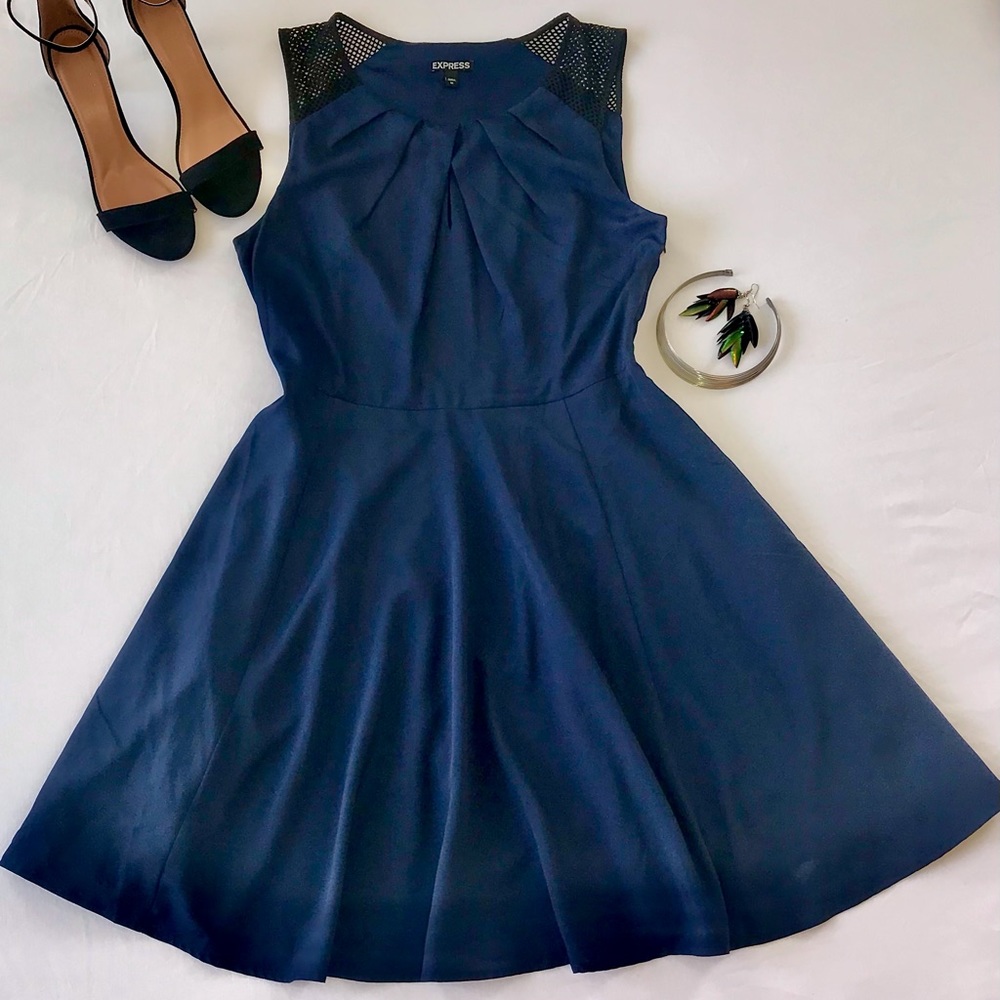 Express Navy / Black Fishnet Lined Dress Size 12
